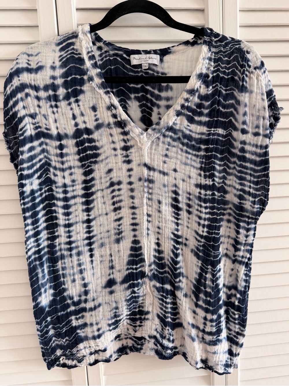 Michael Stars Women's Navy Tie-Dye V-Neck Top 100% Cotton